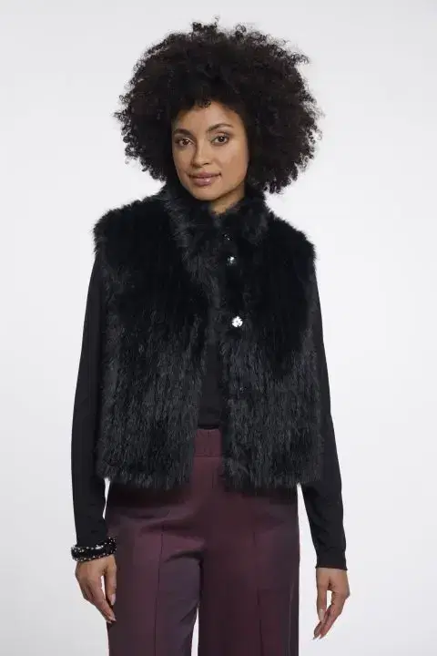 Dava Black Faux Fur Gilet