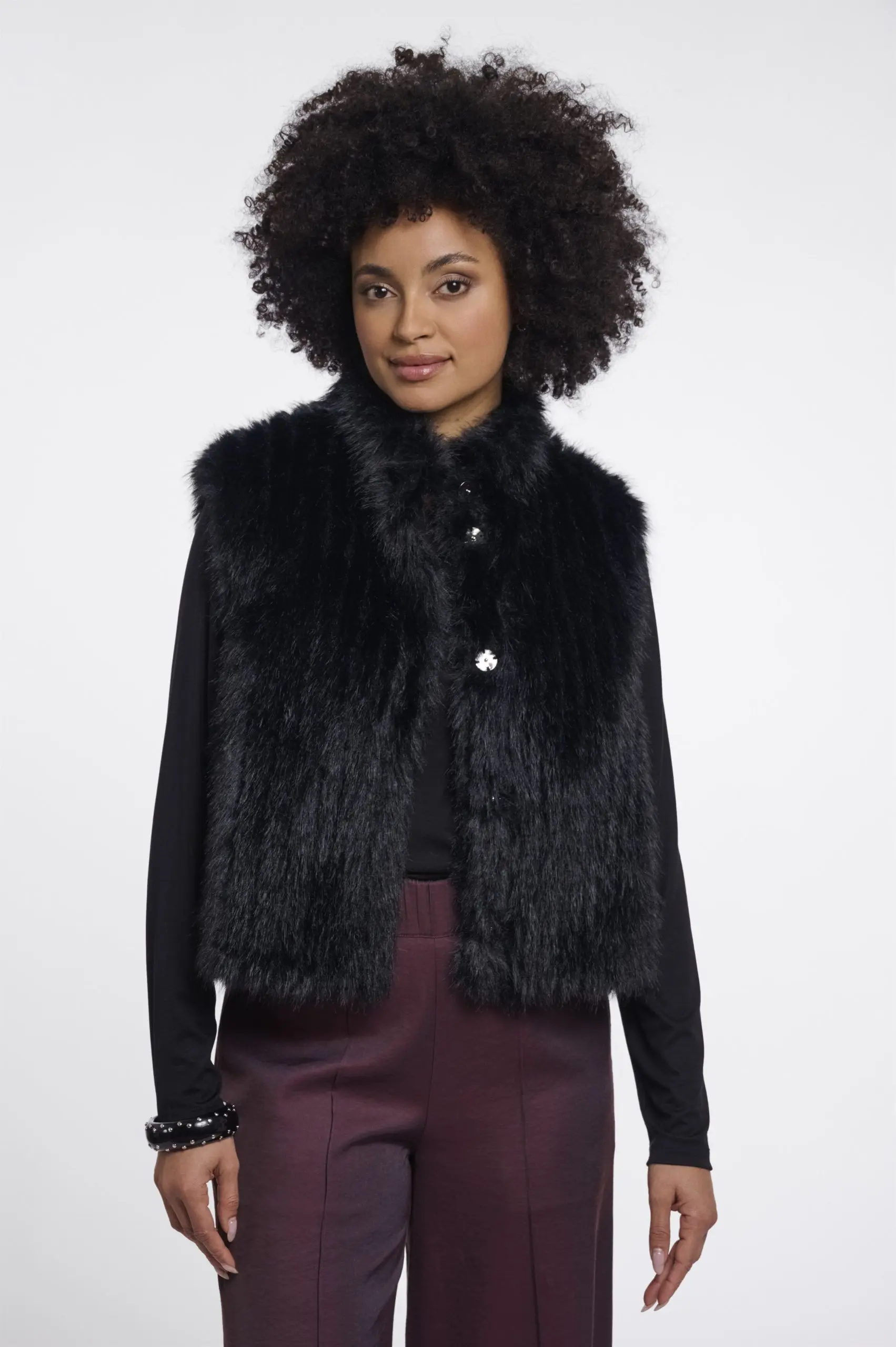 Dava Black Faux Fur Gilet
