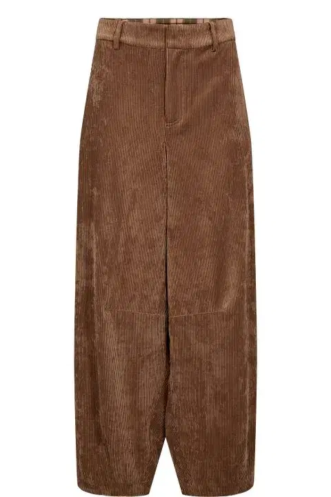 Nucelise Deep Taupe Corduroy Barrel Trousers