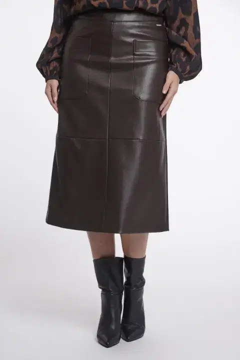 Almas Chocolate Brown Faux Leather Skirt