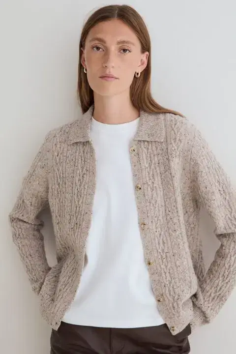 Tweed Cable Knit Cardigan