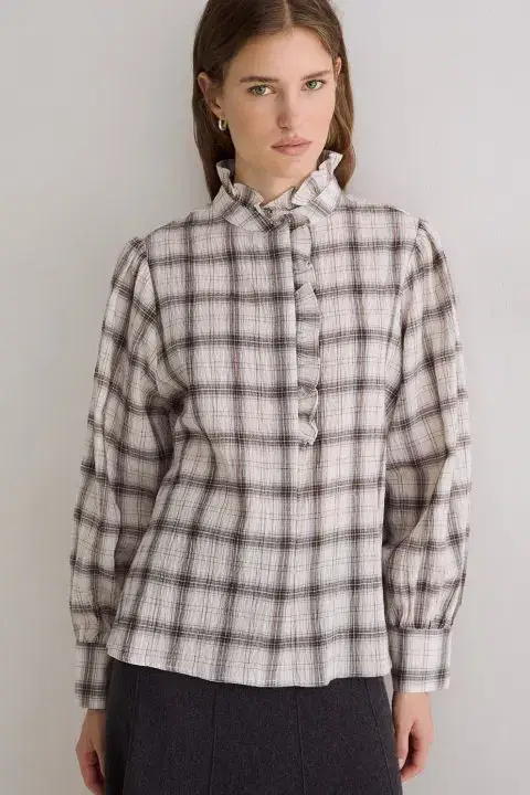 Check Shirt With Ruffle Detail