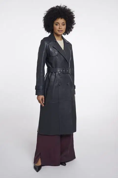 Nolan Navy Leather Coat