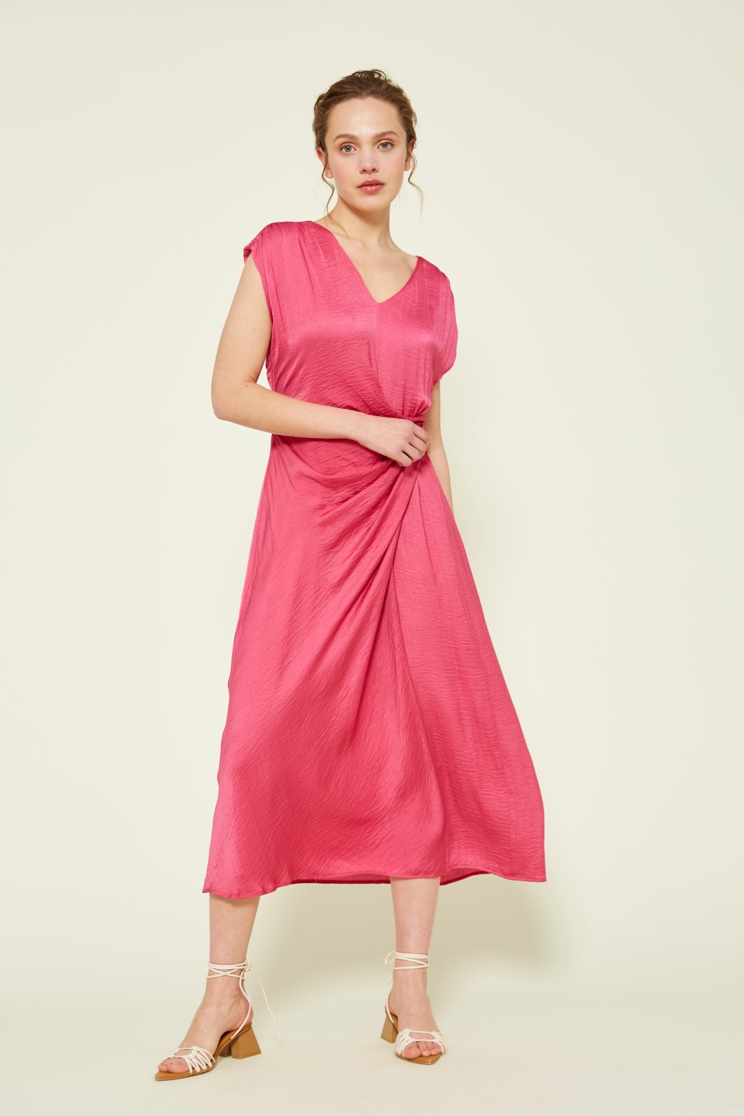 Van-Dos Millie Satin Pink Midi Dress