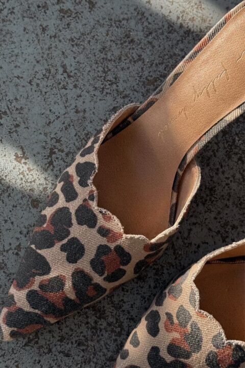 Leopard Denim Scallop City Mules