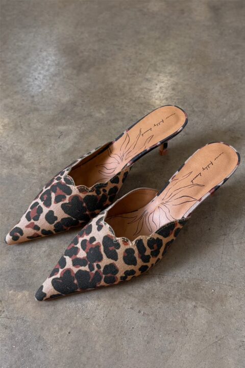 Leopard Denim Scallop City Mules