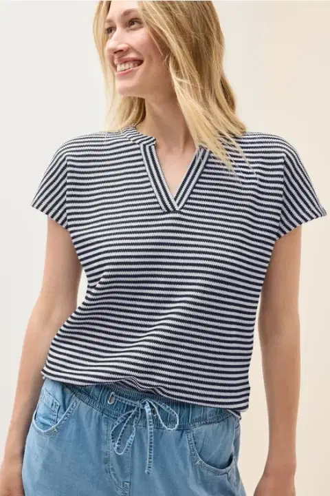 Cecil Navy Stripe V-Neck Top