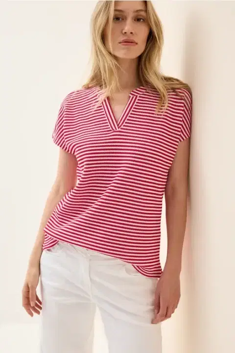 Cecil  Red Stripe V-Neck Top