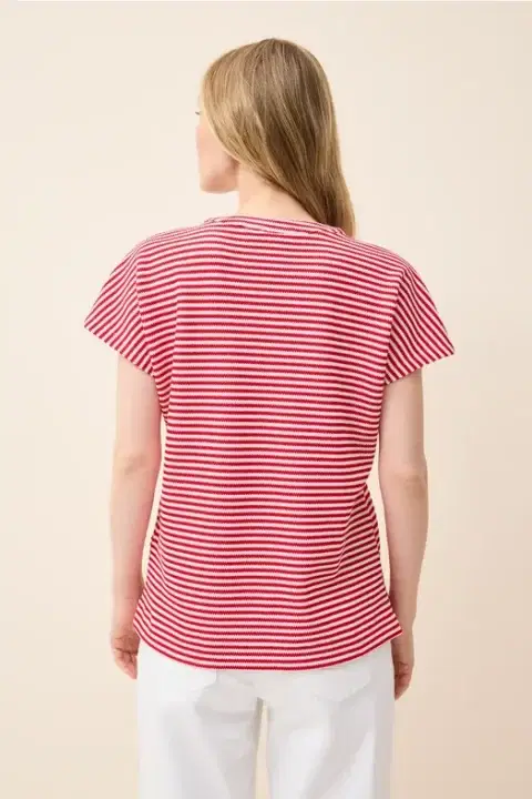 Cecil  Red Stripe V-Neck Top