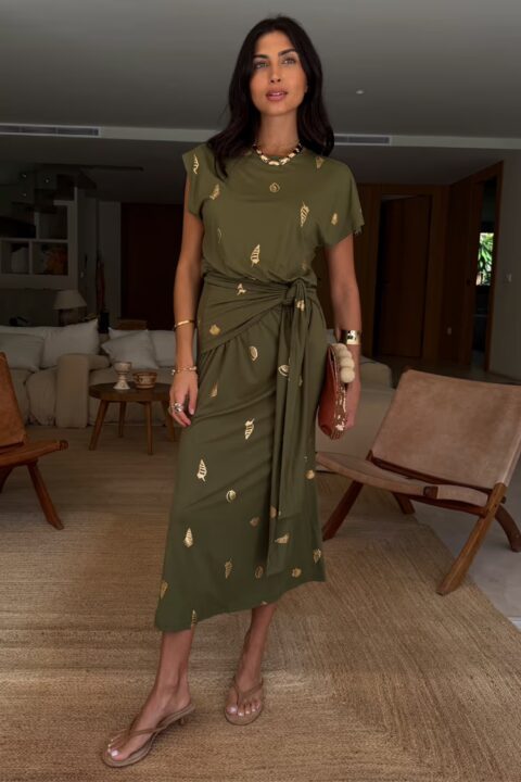 Khaki Shell Midi Dress