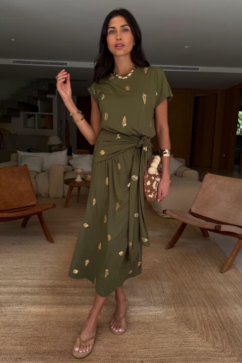 Khaki Shell Midi Dress