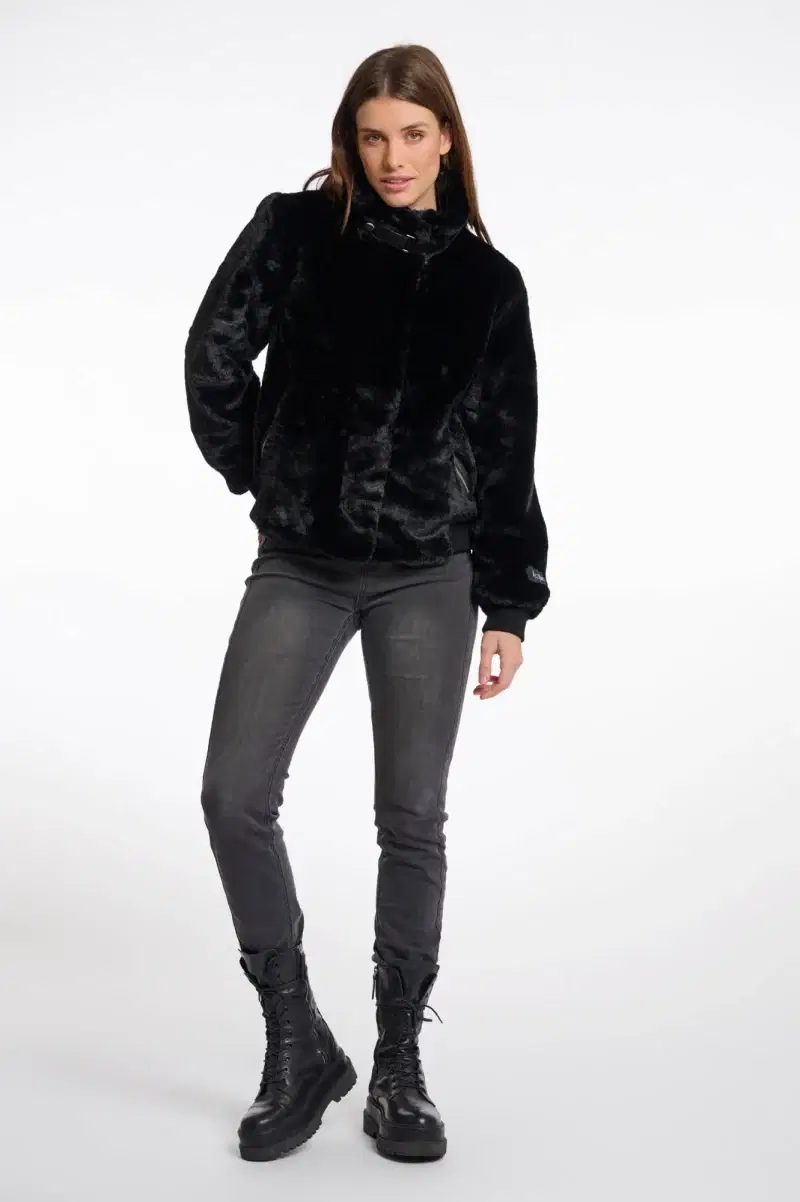 Ambra Black Faux Fur Jacket - Image 3