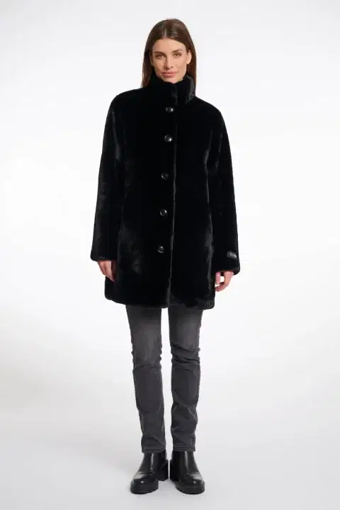 Nonna Black Faux Fur Coat