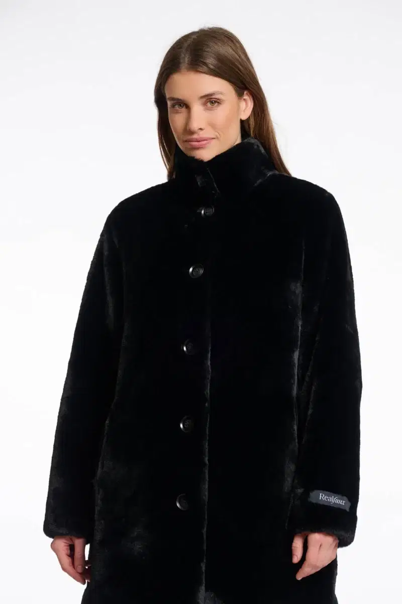 Nonna Black Faux Fur Coat - Image 2