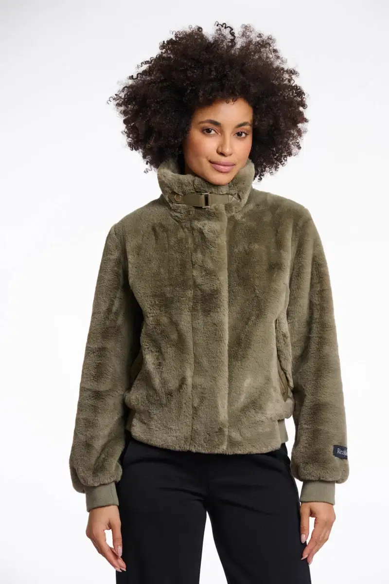 Ambra Green Faux Fur Jacket