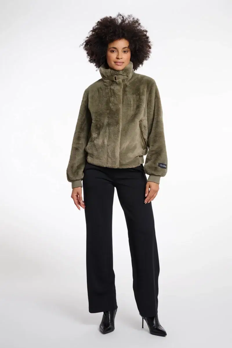 Ambra Green Faux Fur Jacket - Image 4