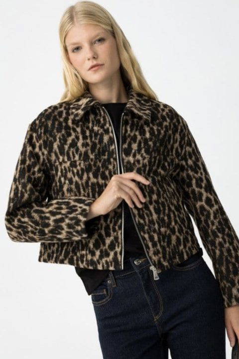Rizz Leopard Print Cropped Jacket, Brown