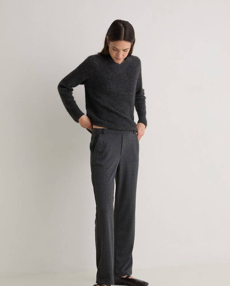 Anthracite herringbone knit trousers - Image 2