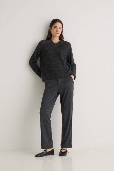 Anthracite herringbone knit trousers