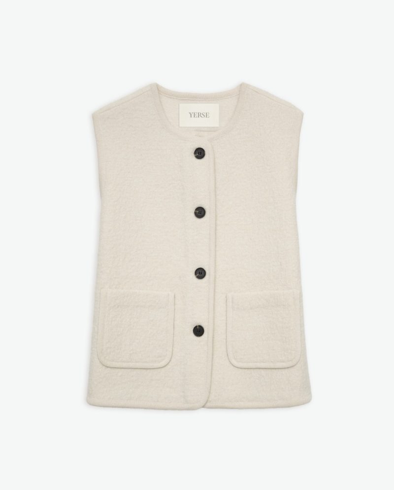 Ecru wool-blend vest with pockets - Image 4