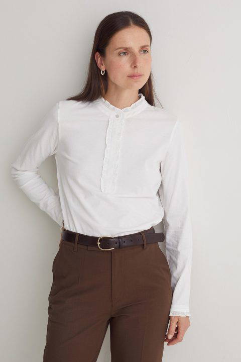White 100% cotton t-shirt with ruffles