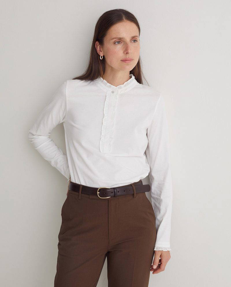 White 100% cotton t-shirt with ruffles - Image 2