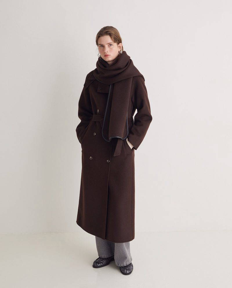 Harris Chocolate Wool & Vegan Leather Trimmed Scarf - Image 4
