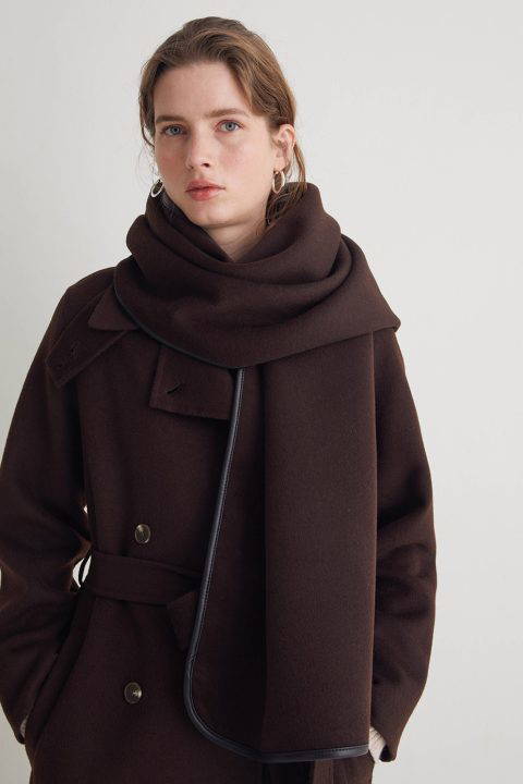 Harris Chocolate Wool & Vegan Leather Trimmed Scarf