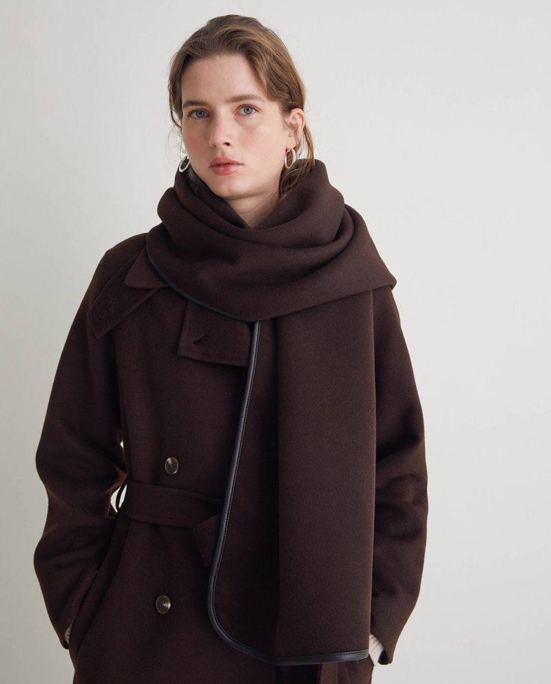 Harris Chocolate Wool & Vegan Leather Trimmed Scarf