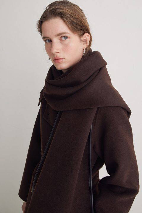 Harris Chocolate Wool & Vegan Leather Trimmed Scarf
