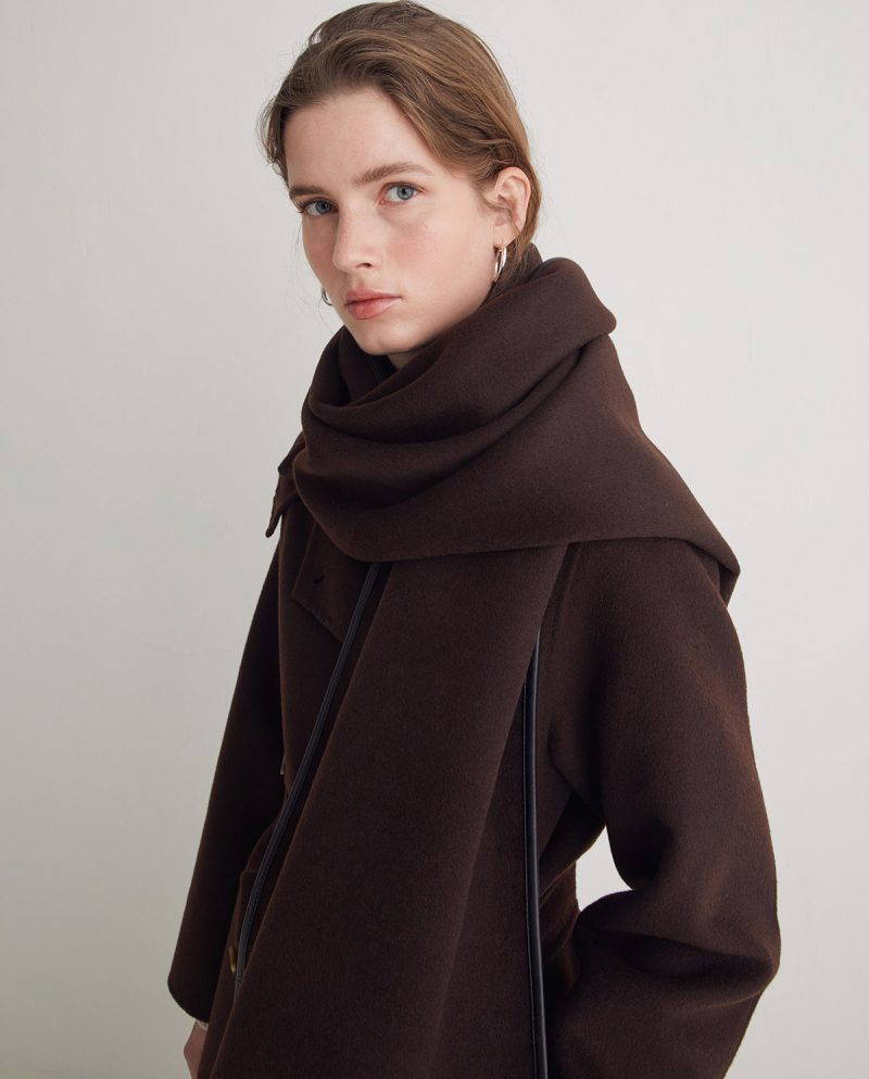 Harris Chocolate Wool & Vegan Leather Trimmed Scarf - Image 2