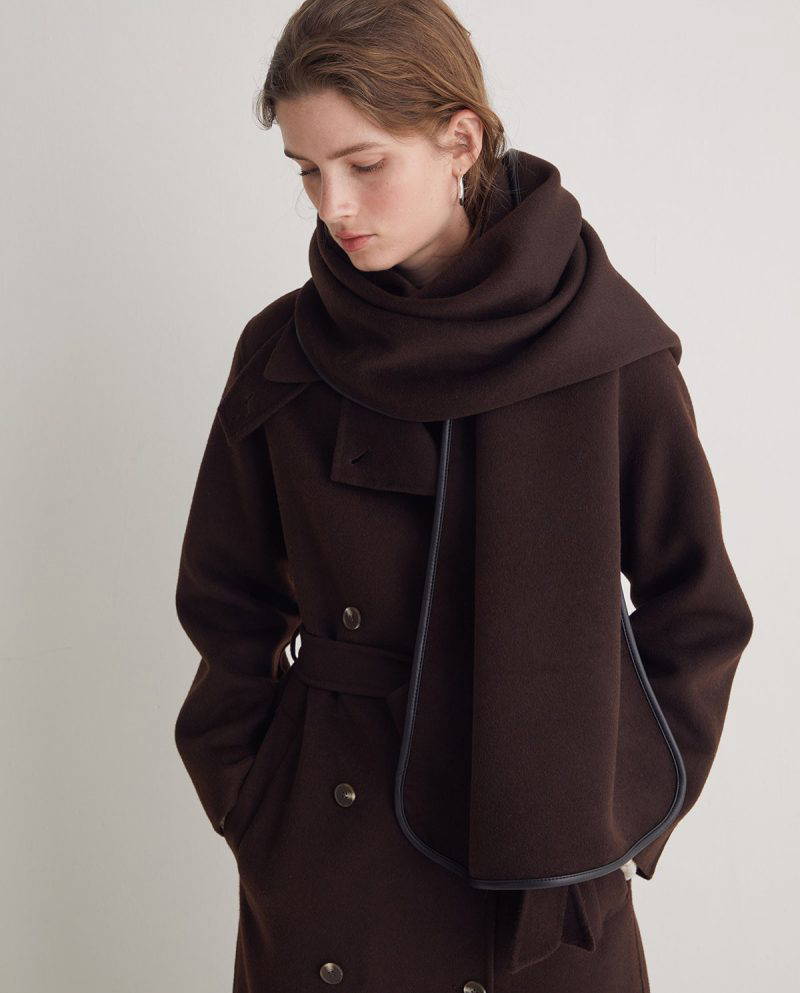Harris Chocolate Wool & Vegan Leather Trimmed Scarf - Image 3