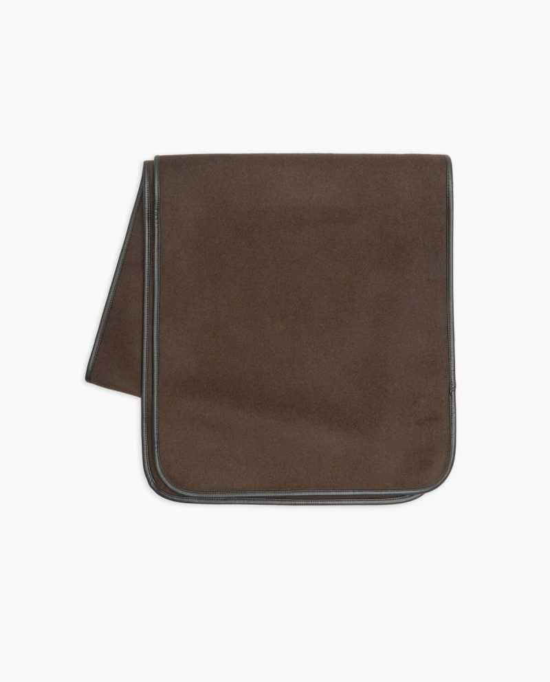 Harris Chocolate Wool & Vegan Leather Trimmed Scarf - Image 5