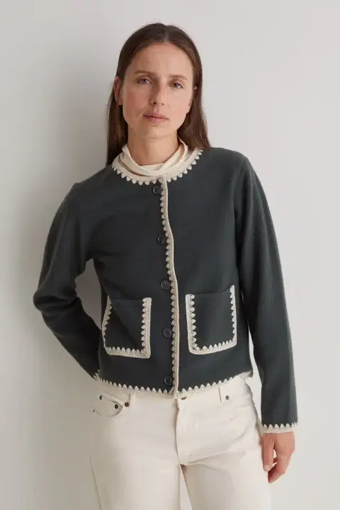 Iliana Green Boiled Wool Cardigan
