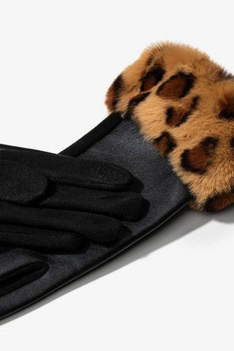 Alexia Black Faux Leather Gloves