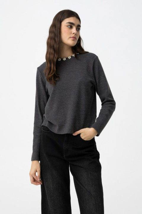 Burn Grey Ribbed Top