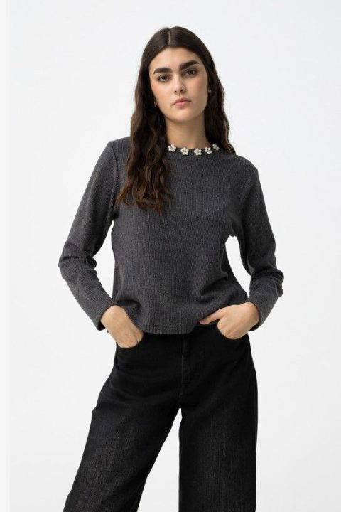 Burn Grey Ribbed Top