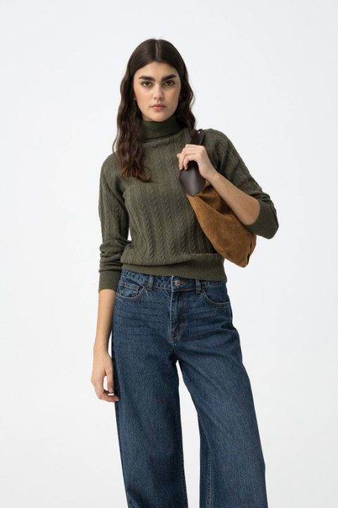 Deiopea Khaki Polo Neck Sweater