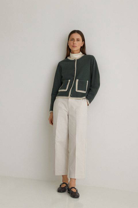 Iliana Green Boiled Wool Cardigan