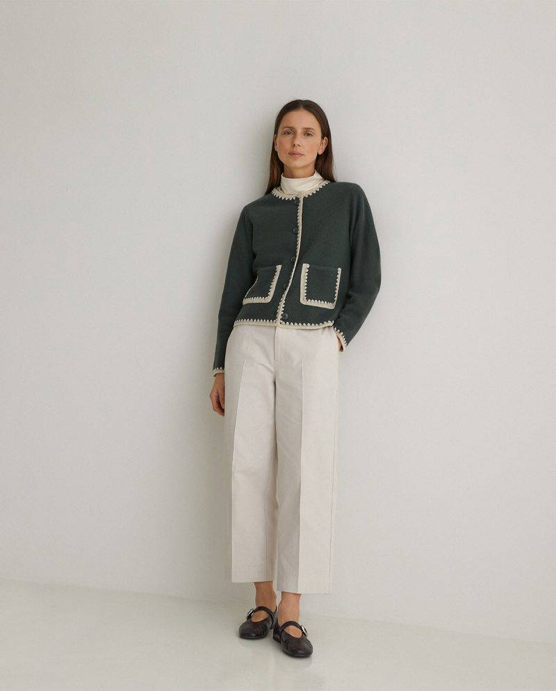 Iliana Green Boiled Wool Cardigan