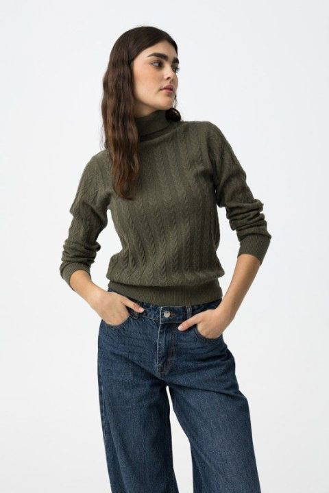 Deiopea Khaki Polo Neck Sweater