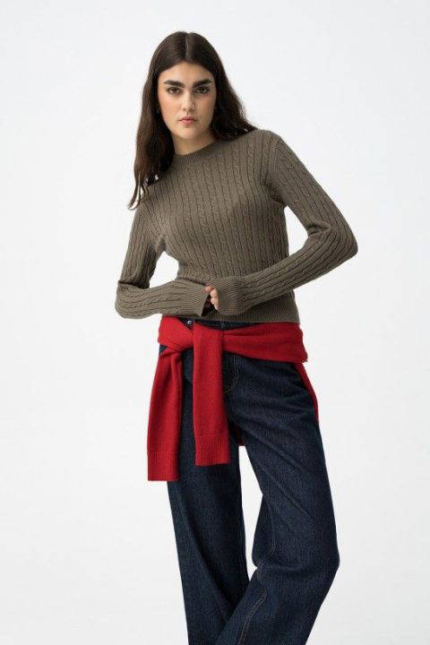 Eione Khaki Cable Knit Top