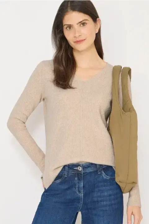 Cecil V Neck Beige Sweater