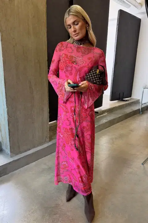 Pink Paisley Mesh Dress