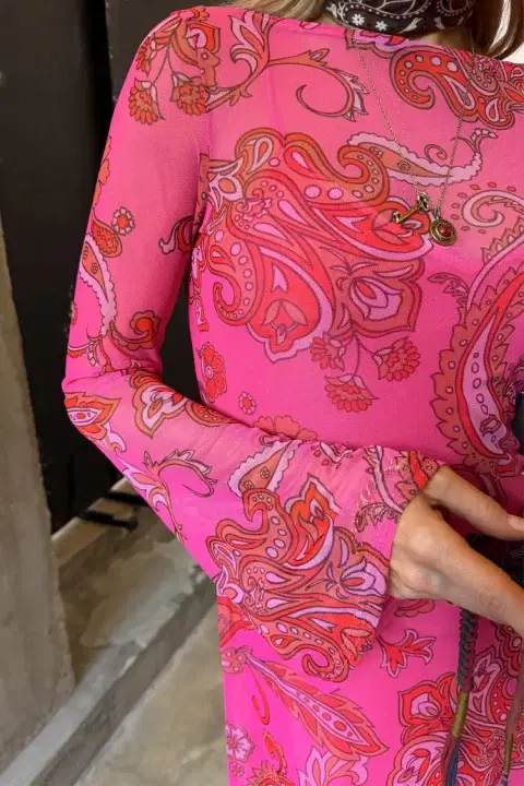 Pink Paisley Mesh Dress