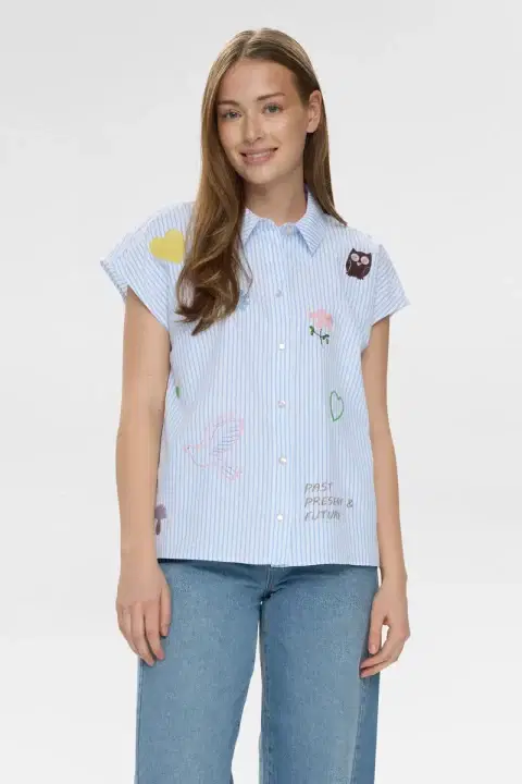 Nuashley Blue Embroidery Shirt