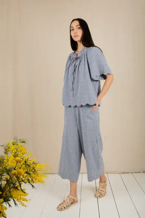 Aide Navy Gingham Trousers