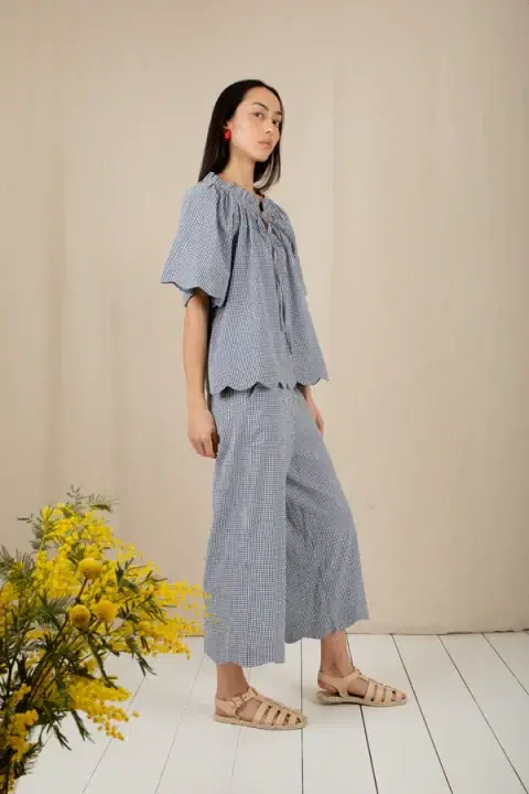 Aide Navy Gingham Trousers