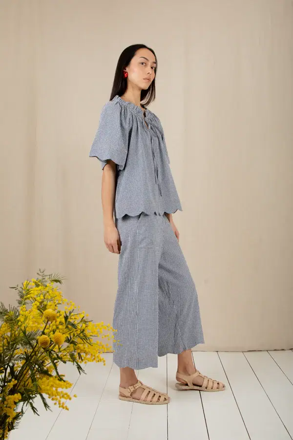 Aide Navy Gingham Trousers - Image 2