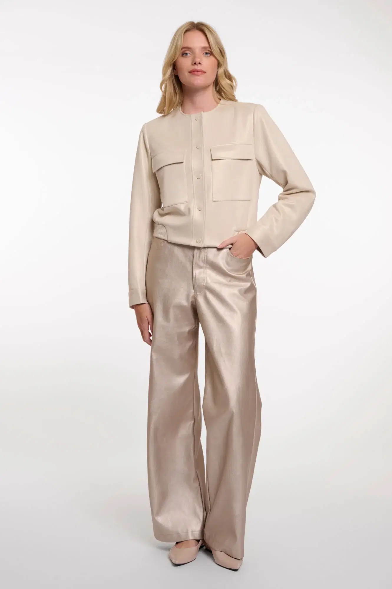 Hevi Gold Metallic Bomber Jacket - Image 3